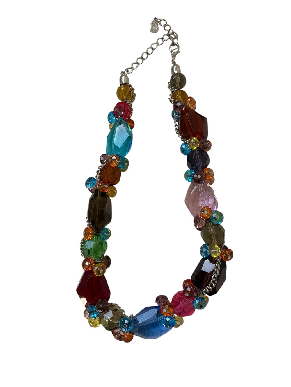 YOUSI Women’s Chunky Silver Multi Colored Glass Necklace